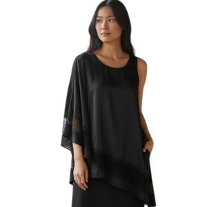 BCBGENERATION Silky Soft Black Lace One Shoulder Drape Alana Formal Slip Dress